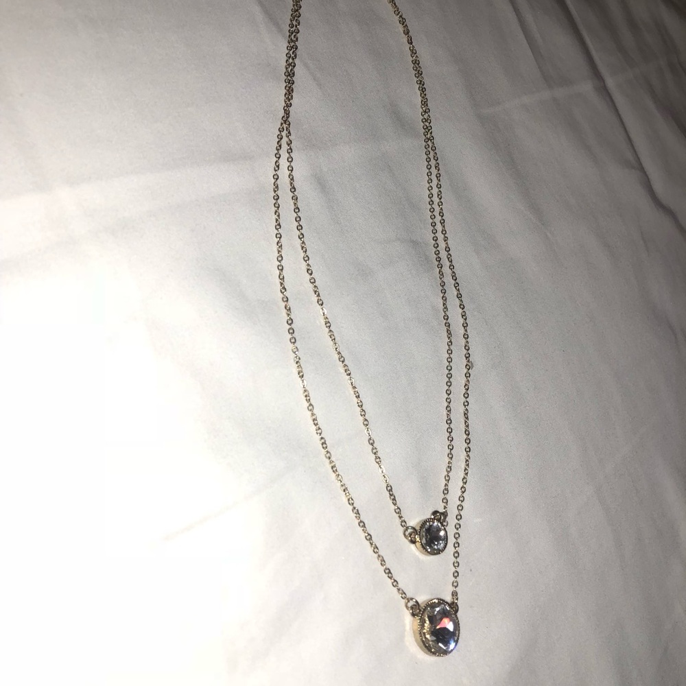 Rhinestone and gold colored chain double necklace